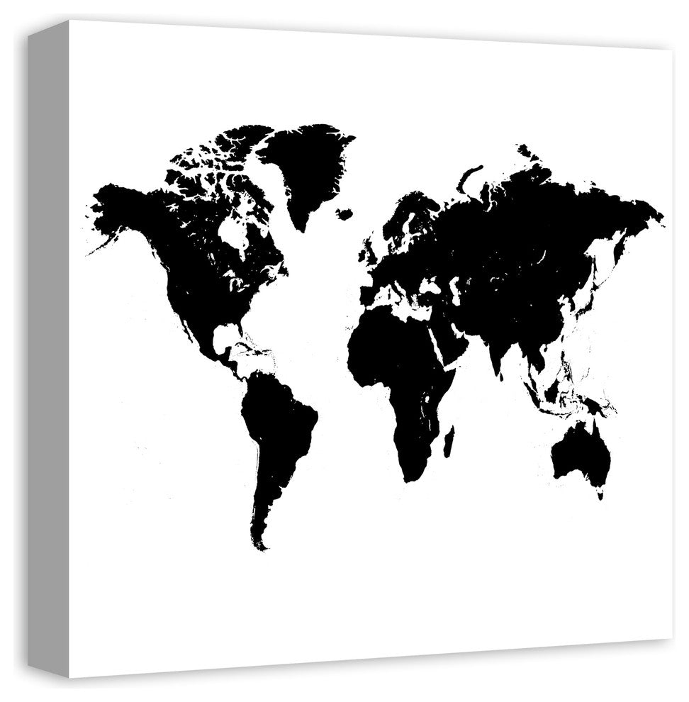 Black Siloutte World Map 16x16 Canvas Wall Art