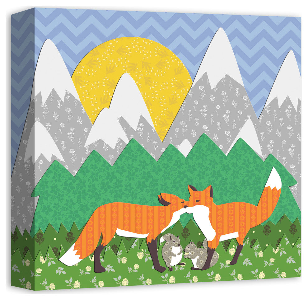 Kissing Foxes 12x12 Canvas Wall Art