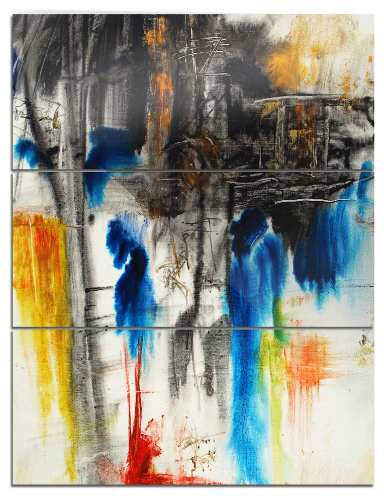"Black, Blue and Yellow Pattern" Painting Metal Wall Art, 3 Panels, 28"x36"