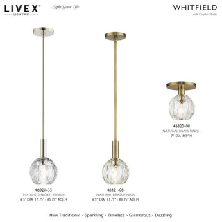Whitfield 1-Light Natural Brass Crystal Semi-Flush