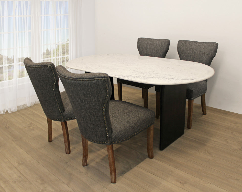 Lavaca 5-Piece Dining Set, 72" Oval Dining Table and 2 Sets of Grey Chairs
