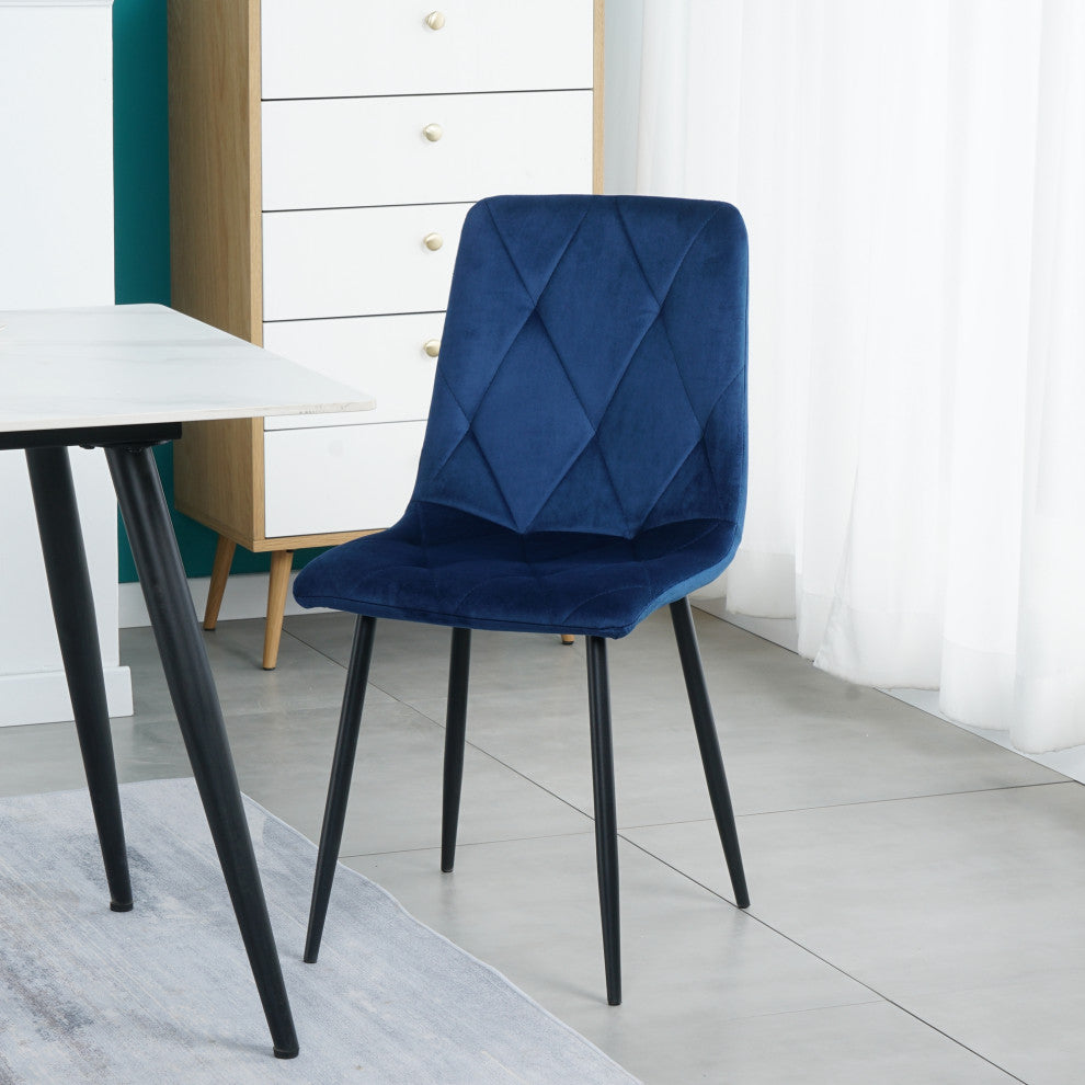 15 in.W Indoor Dining Velvet 4-Chair with Cushions and Metal Legs, Blue