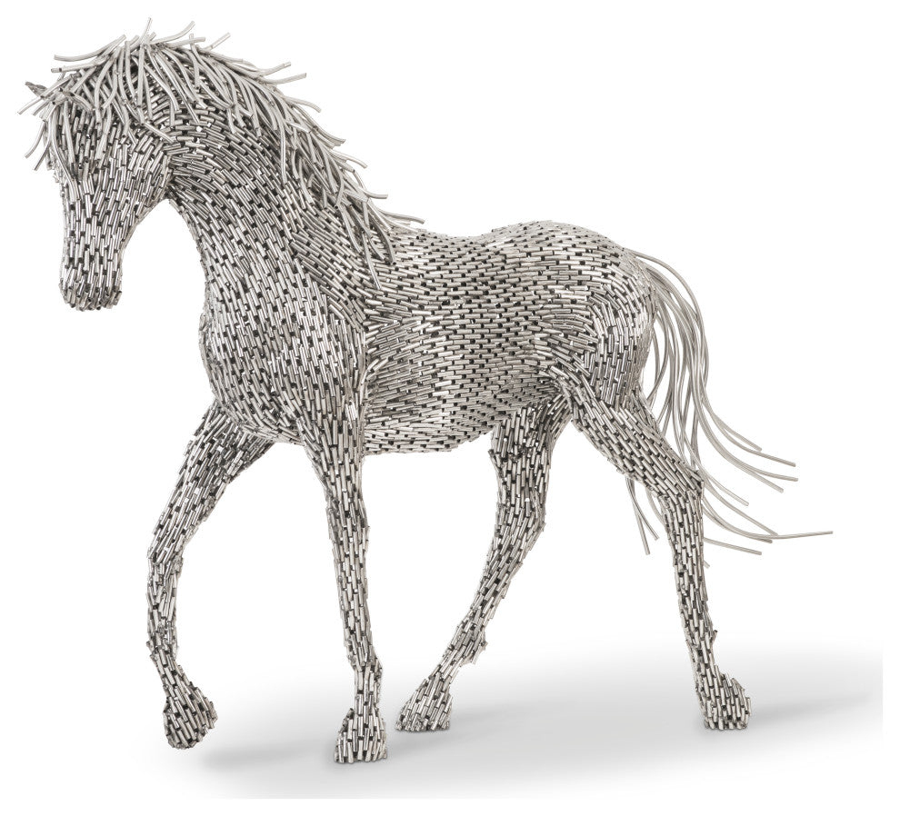 Horse Pipe Sculpture, Stainless Steel, Walking