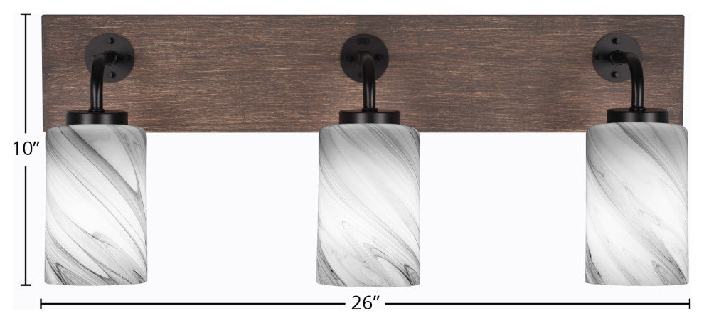 Oxbridge, Bath Bar, Matte Black & Painted Distressed Metal, 4" Onyx Swirl