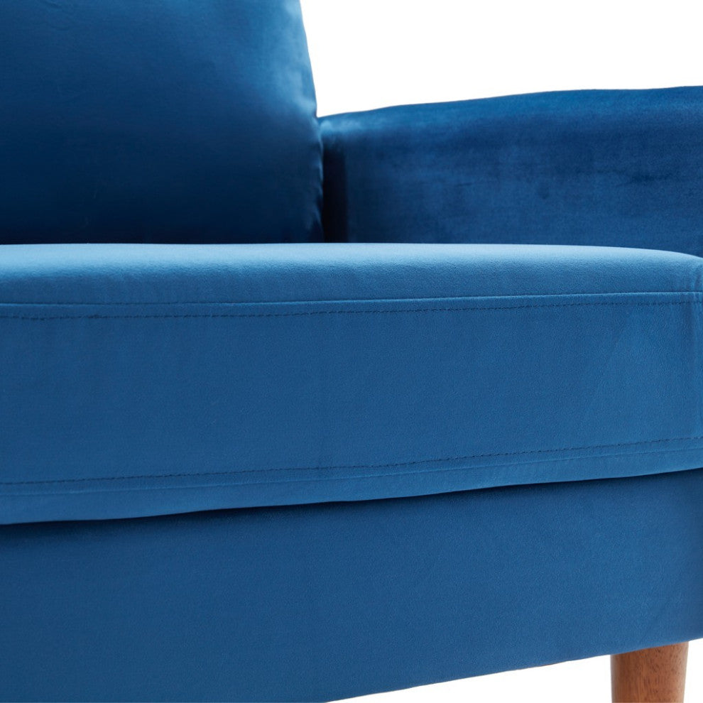 Blue Contemporary Velvet Sofa With Side Pockets