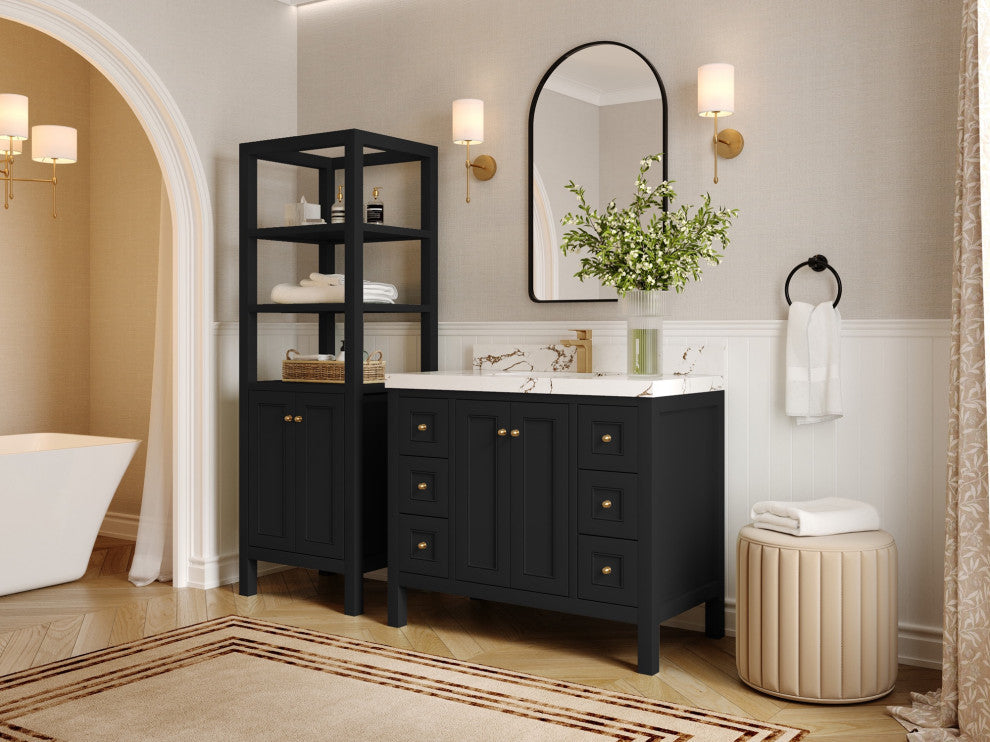 Nashville 42" Single Sink Bath Vanity, Black 2" Viola Gold