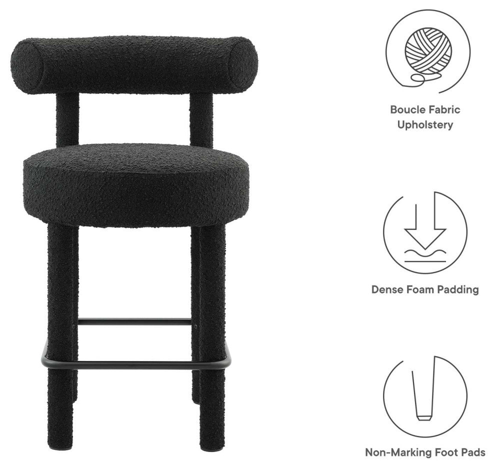 Toulouse Boucle Fabric Counter Stool - Black Black