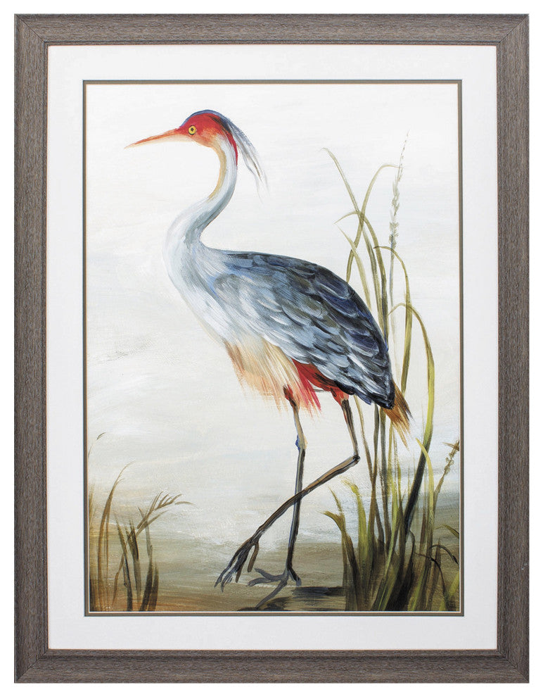 27" X 36" Distressed Wood Toned Frame Gray Heron