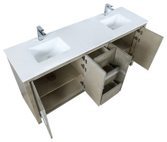 Lafarre Contemporary 72" Rustic Acacia Double Sink Bathroom Vanity, Monte Chrome
