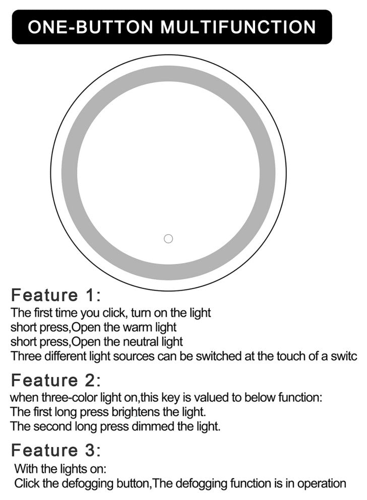 24 inch Round Frameless Anti-Fog Wall Mounted LED Bathroom Vanity Mirror