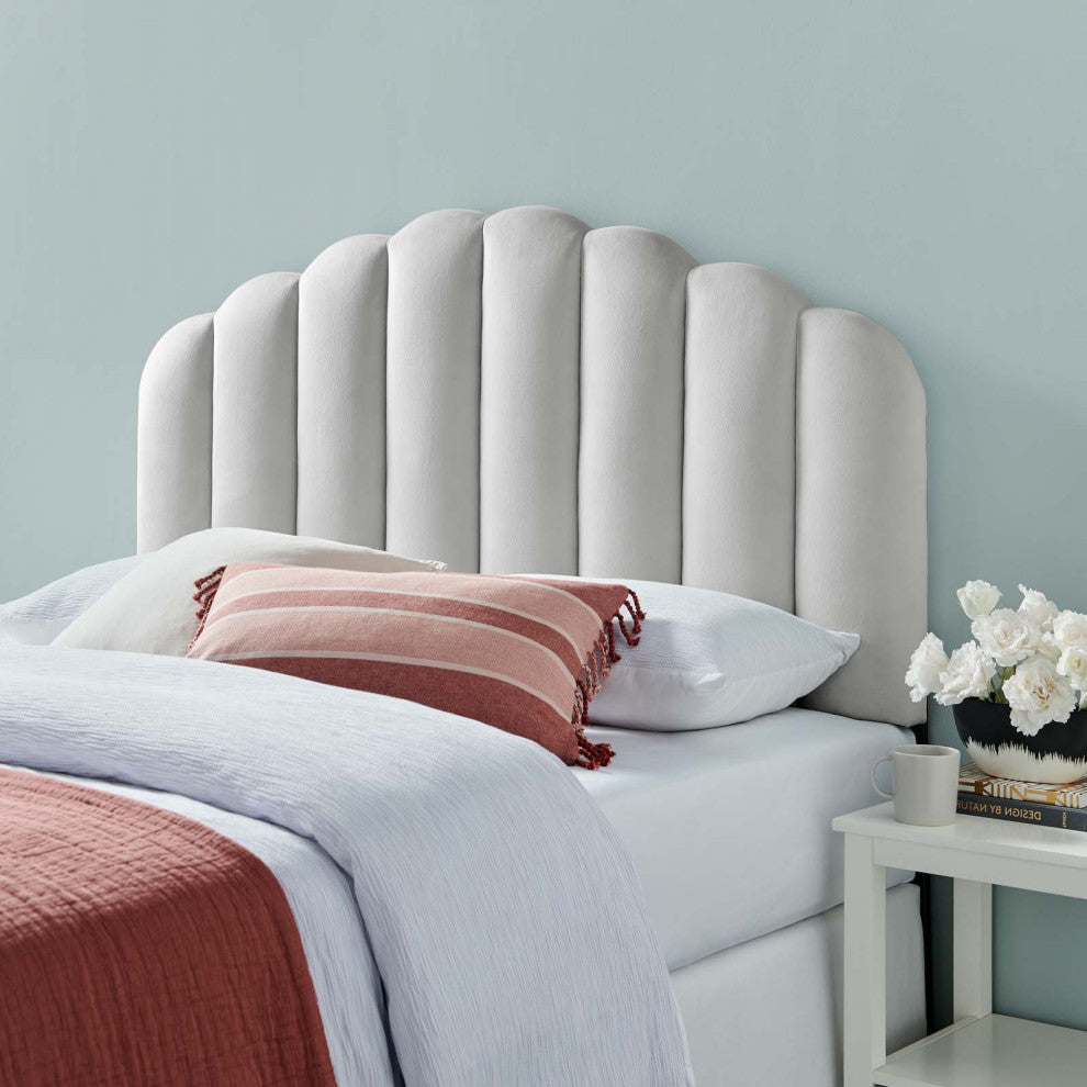 Headboard, Full Queen Size, Velvet, Light Gray, Modern Contemporary