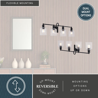 Northbrook 16" 2-Light Traditional Black Bathroom Vanity Fixture, Glass Shade, 4-Light