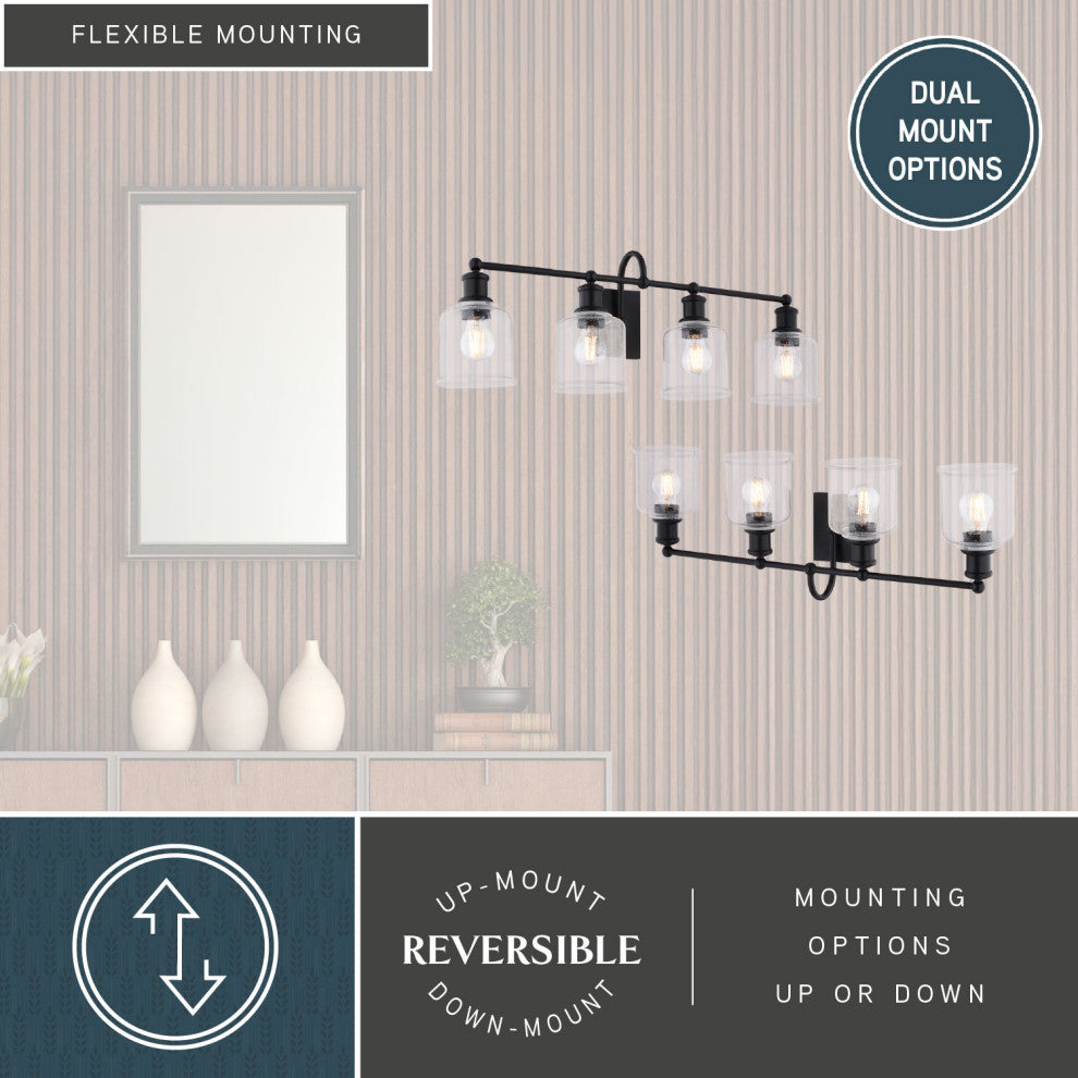 Northbrook 16" 2-Light Traditional Black Bathroom Vanity Fixture, Glass Shade, 4-Light