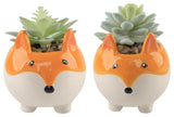 Faux Succulent In 3.5" Small Orange Fox Ceramic Planter,Set Of 2
