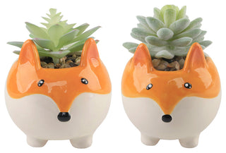Front-facing shot showing the entire two-pack of fox planters on a uniform white background, no overlays.