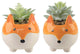 Faux Succulent In 3.5" Small Orange Fox Ceramic Planter,Set Of 2