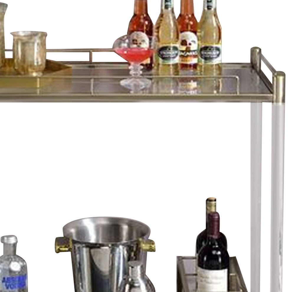 Benzara BM269070 2 Tier Serving Cart With Acrylic and Metal Frame, Brass