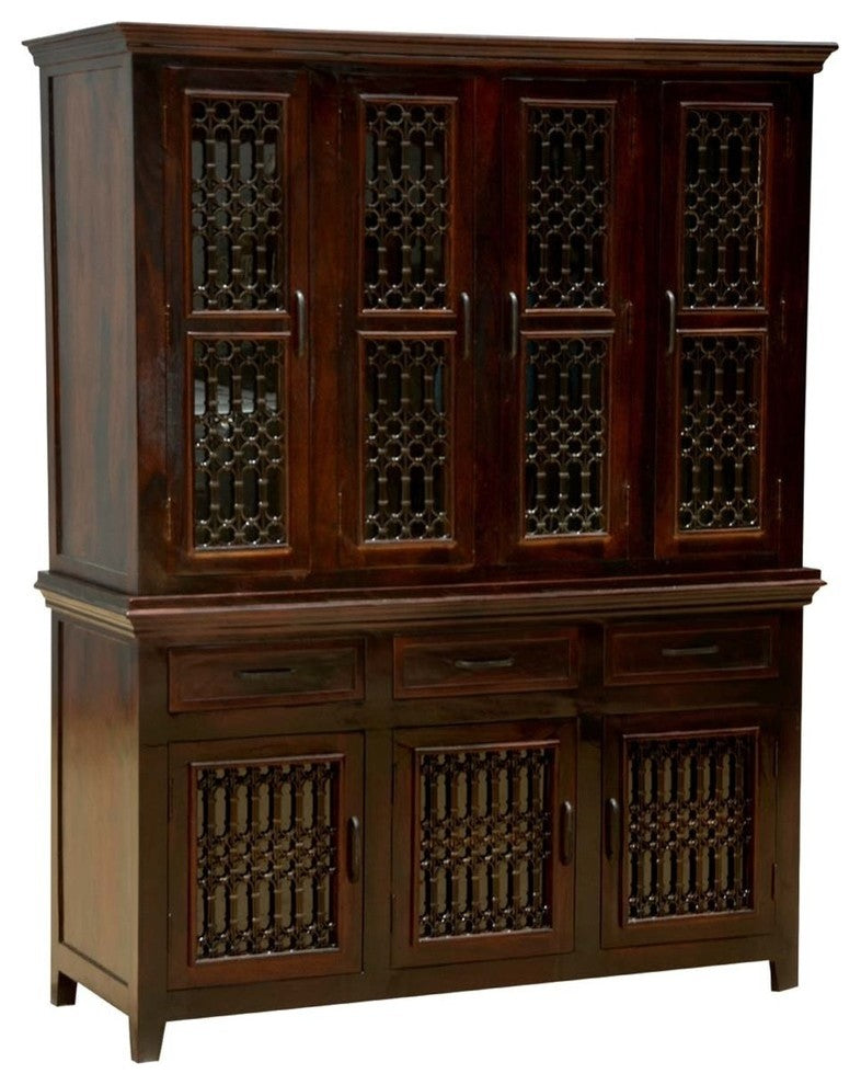 Harold Traditional Rustic Solid Wood Iron Grill Dining Room Hutch