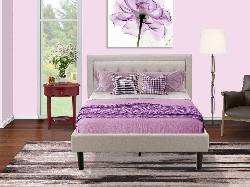 2Pc Platform Full Size Bed Set, 1 Platform Bed, Bedroom Nightstand Mist Beige