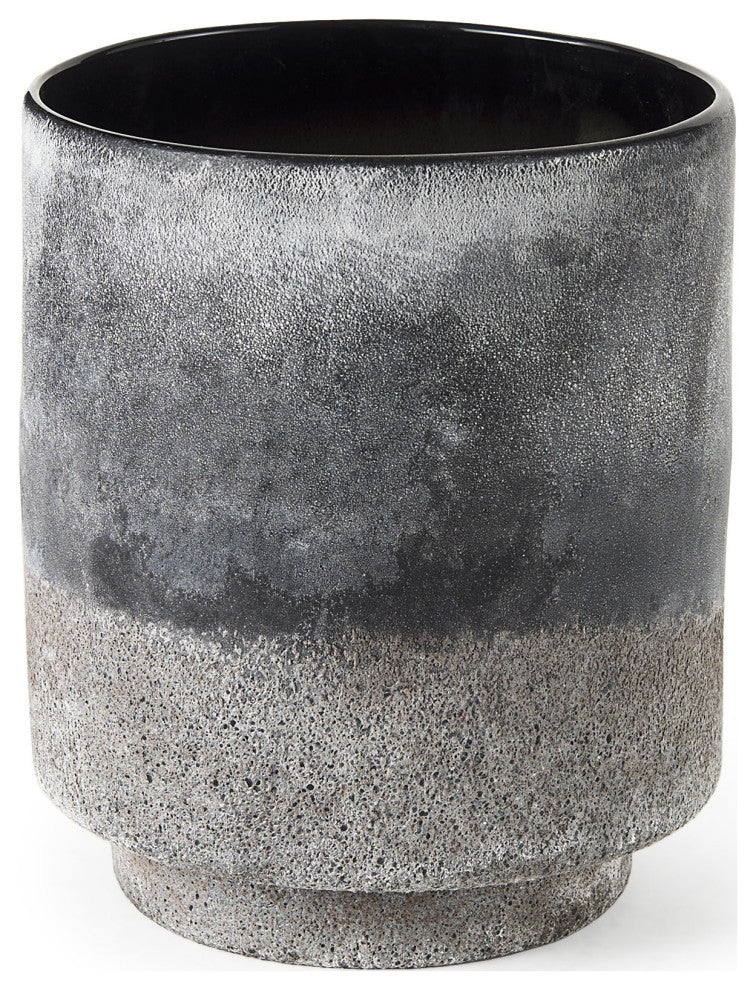 9" Black Brown and Gray Ombre Textured Ceramic Vase