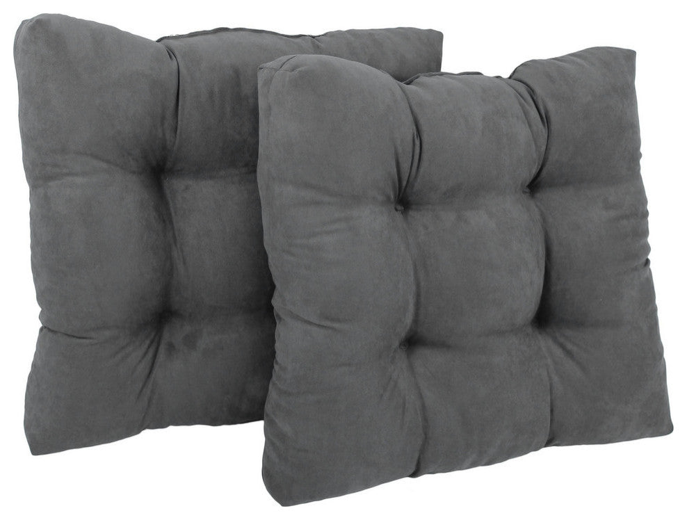 19" Squared Microsuede Tufted Dining Chair Cushion, Set of 2, Steel Gray