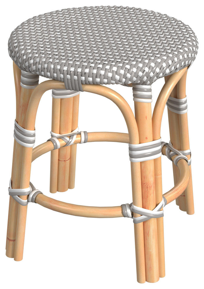 Tobias Rattan Round 18" Accent Stool, Gray and White