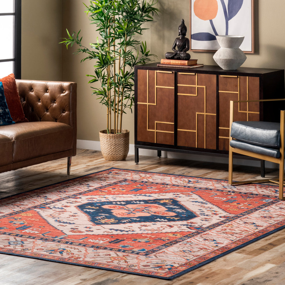 Nuloom Carolyn Machine Washable Tribal Motif Area Rug, Rust 9'x12'