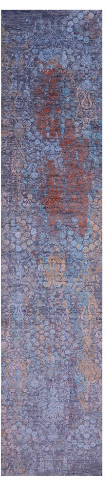 2' 6" X 12' 0" Runner Handmade Wool and Silk Modern Rug Q11827