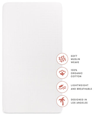 Mini Crib Sheet, GOTS Certified Organic Muslin Cotton, White