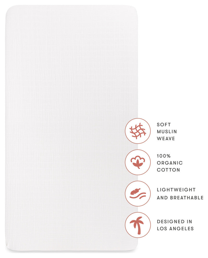 Mini Crib Sheet, GOTS Certified Organic Muslin Cotton, White