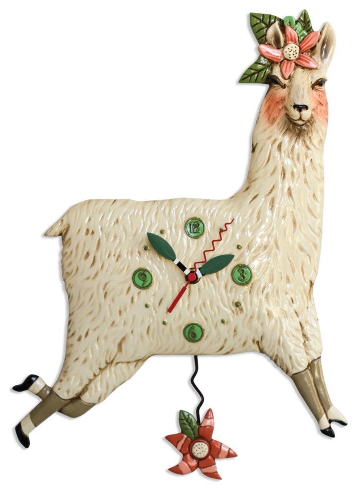 Allen Designs Llama Love Pendulum Wall Clock Battery Operated