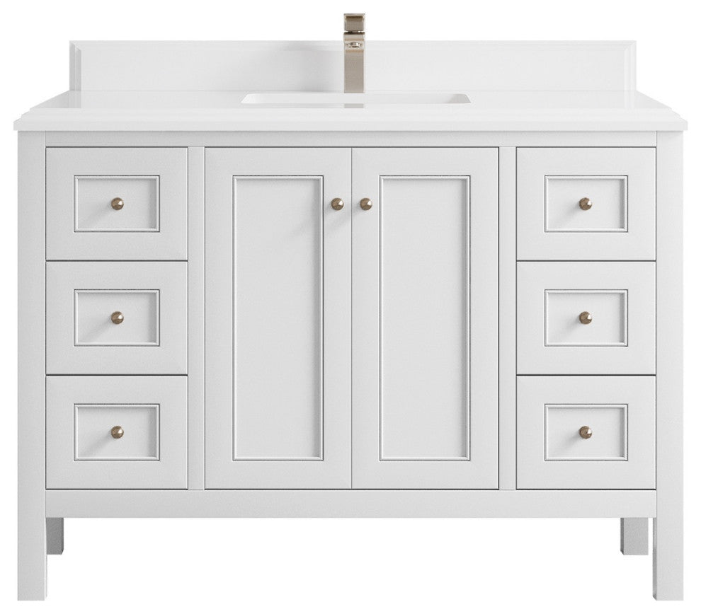Nashville 48" Single Sink Bath Vanity, White 1.5" White Quartz