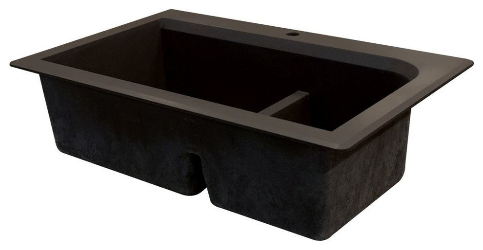 Radius 33" silQ Granite Double Bowl Kitchen Sink with 2 Holes in Espresso