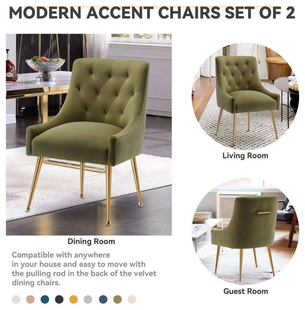 SEYNAR Elegant Velvet Dining Chairs Set of 2, Tufted Upholstered Accent Chair, Green