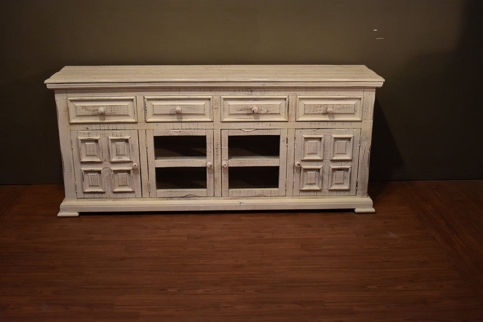 Rustic Solid Wood 73" Whitewashed TV Stand