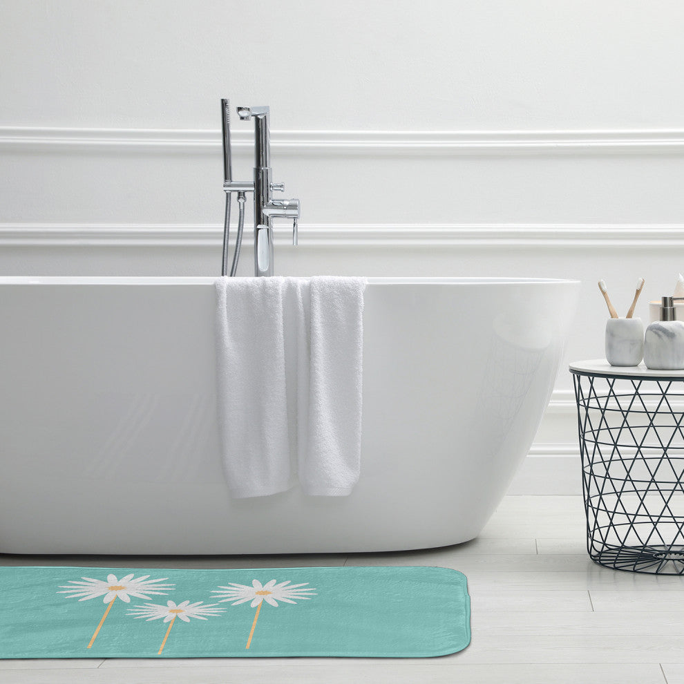 34" x 21" Floral Print Bathmat, Light Blue
