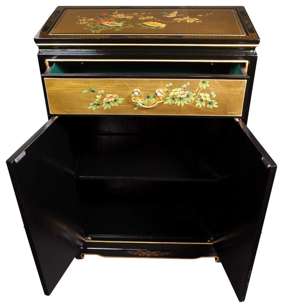 36" Gold Leaf Shoe Cabinet - Birds and Flowers