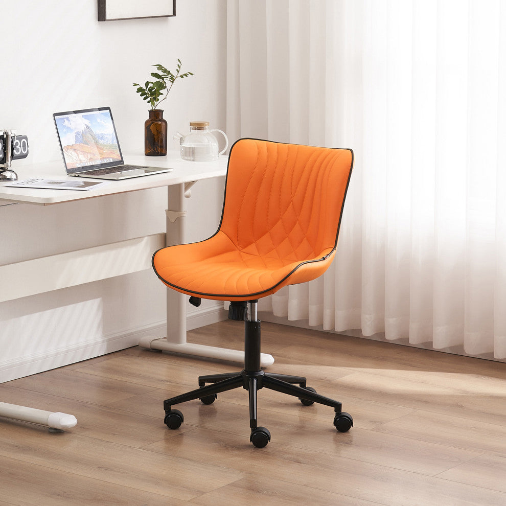 Younike Armless Upholstered Faux Leather Rolling Office Chair, Orange
