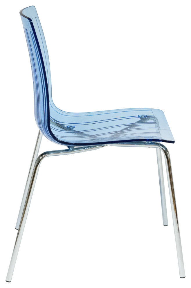 LeisureMod Ralph Dining Chair, Transparent Blue, Set of 4 Transparent Blue