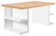 Contemporary Home Office Desk Leg Shelves, Oak Top/White Legs