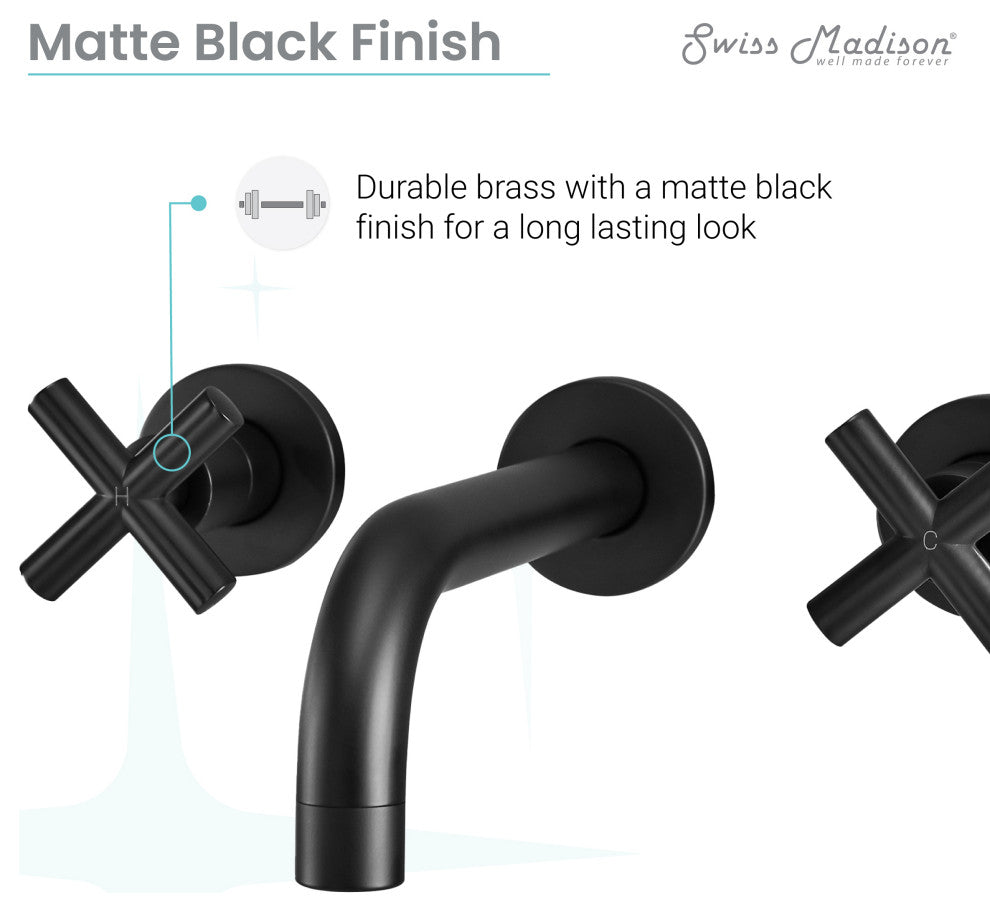 Ivy Double-Cross Handle Valve, Wall-Mount, Bathroom Faucet, Matte Black