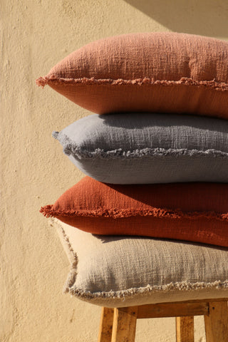 Organic Chic Washed Textured Pillow With Frayed Edges, Chestnut
