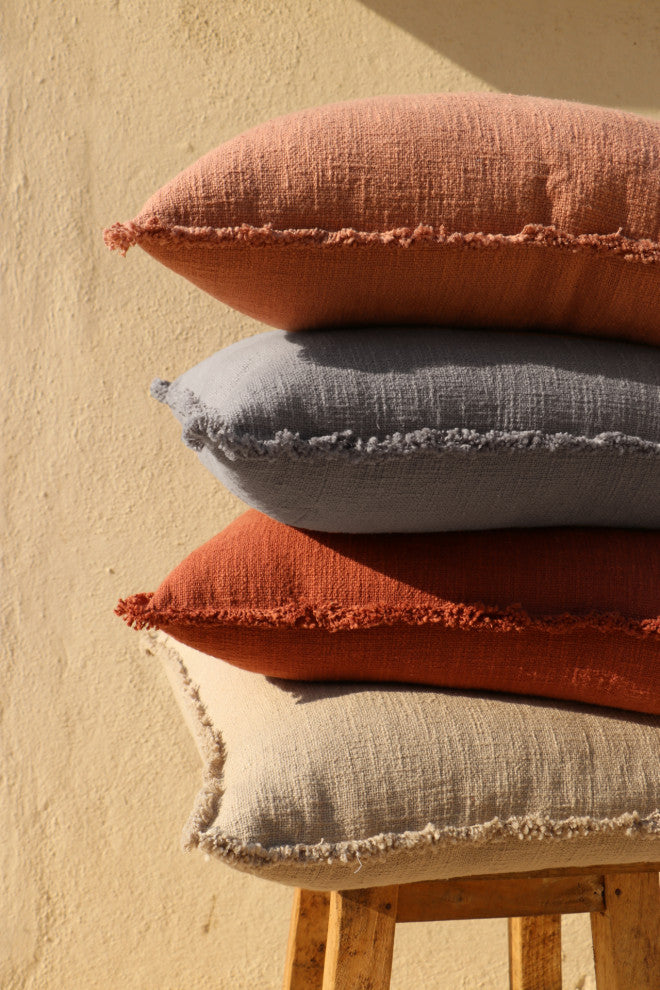 Organic Chic Washed Textured Pillow With Frayed Edges, Chestnut