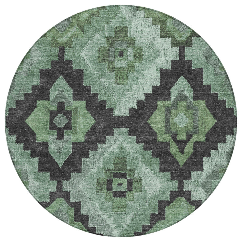 Machine Washable Indoor/Outdoor Chantille ACN1894 Green 8' x 8' Round Rug