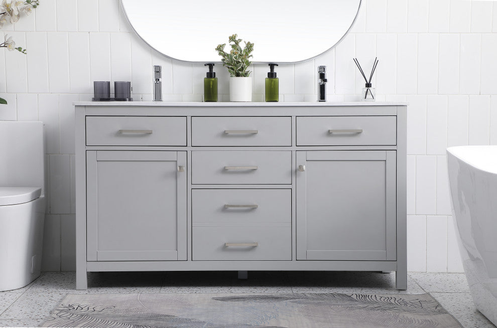 60" Double Bathroom Vanity, Grey
