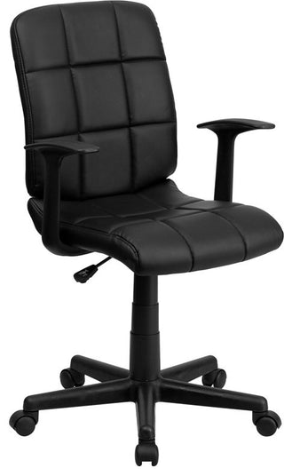 Mid-Back Quilted Vinyl Swivel Task Office Chair with Arms, Black