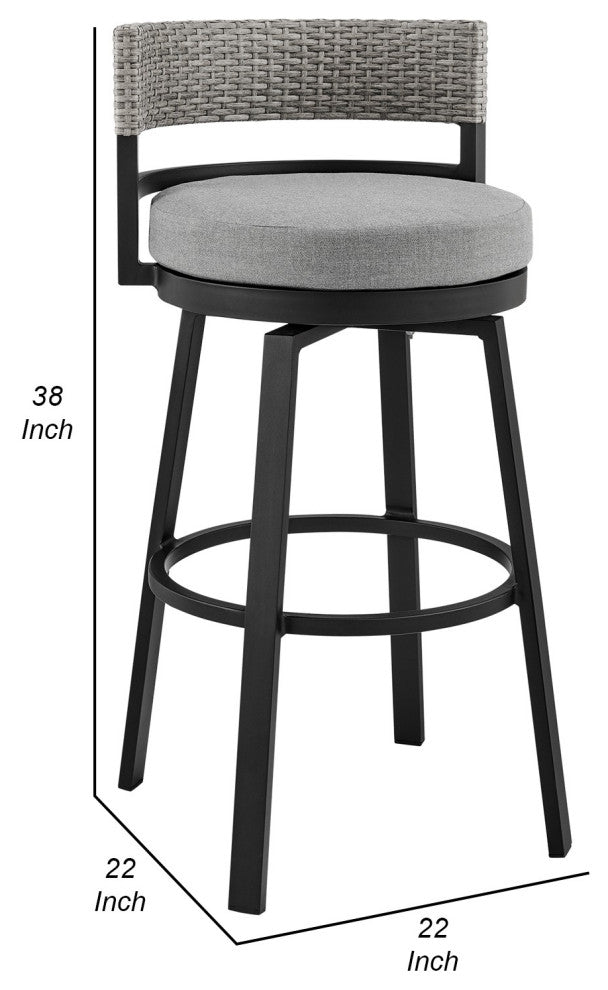 Benzara BM282664 Modern Outdoor Patio Swivel Bar Stool, Aluminum, Gray, Black