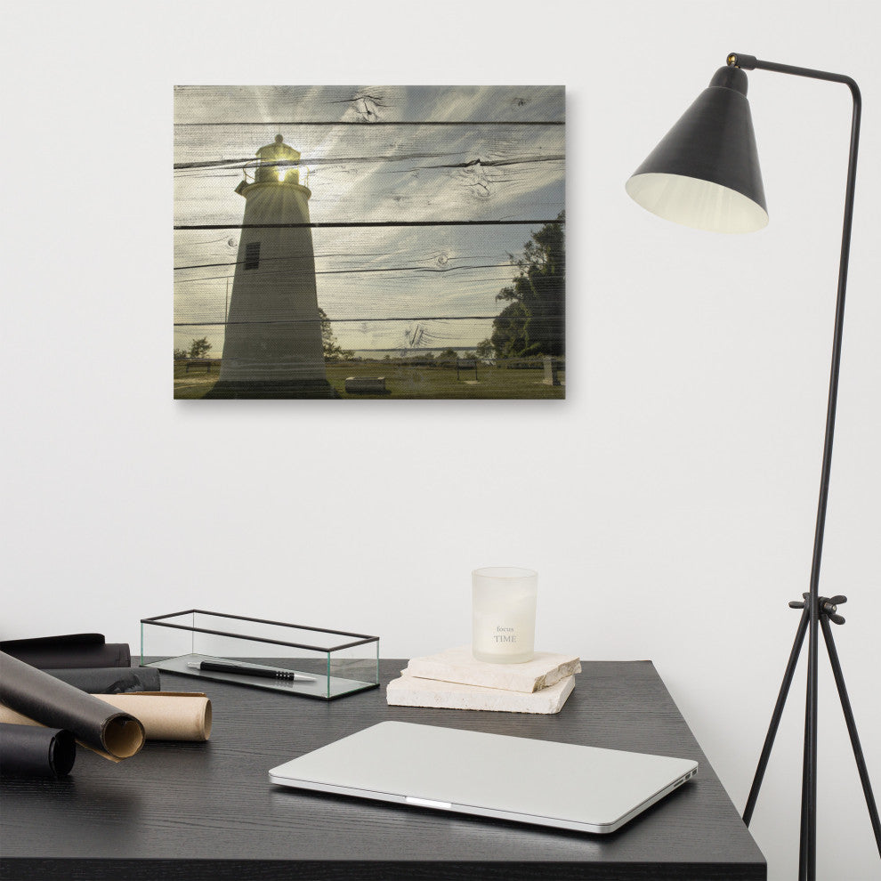 Faux Rustic Reclaimed Wood Turkey Point Lighthouse Canvas Prints, 16" X 20"