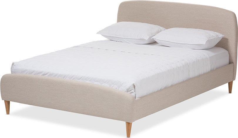 Mia Mid-Century Light Beige Fabric Upholstered King Size Platform Bed