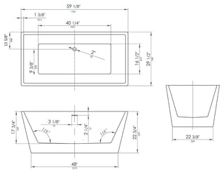 ALFI brand AB8834 59 Inch Black & White Rectangular Acrylic Soaking Bathtub